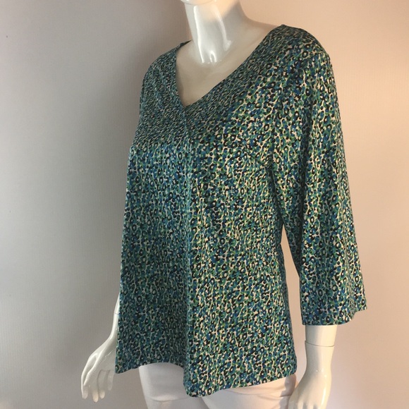 Laura Ashley Tops - Laura Ashly Woman knit top blue green print (B6.9)